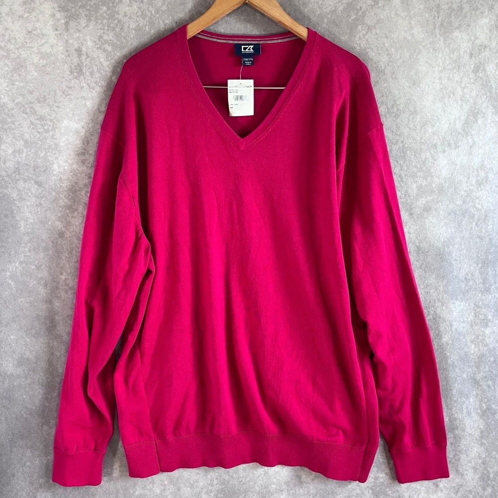 Cutter & Buck V-Neck Sweater Women 2XB Pink Wildfire Cotton Blend NWT